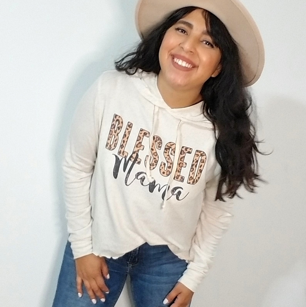 BLESSED MAMA LOGO GRAPHIC HOODIE TOP - Picture 6 of 15